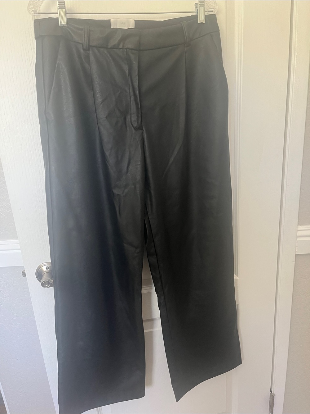 H&M Black Faux Leather Wide-Leg Pants
